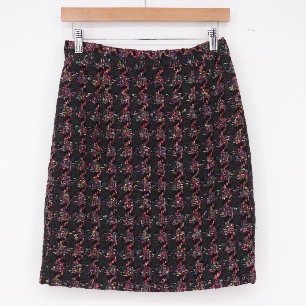 Benetton Wool Skirt Womens 44 Tweed Black Multi Italian Straight Excellent
